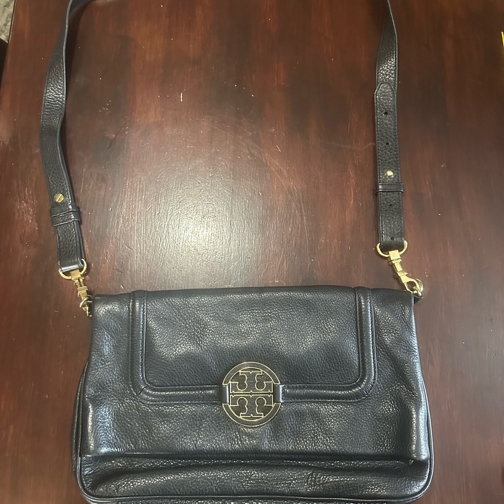 Tory Burch Black Leather Crossbody with Gold Accents